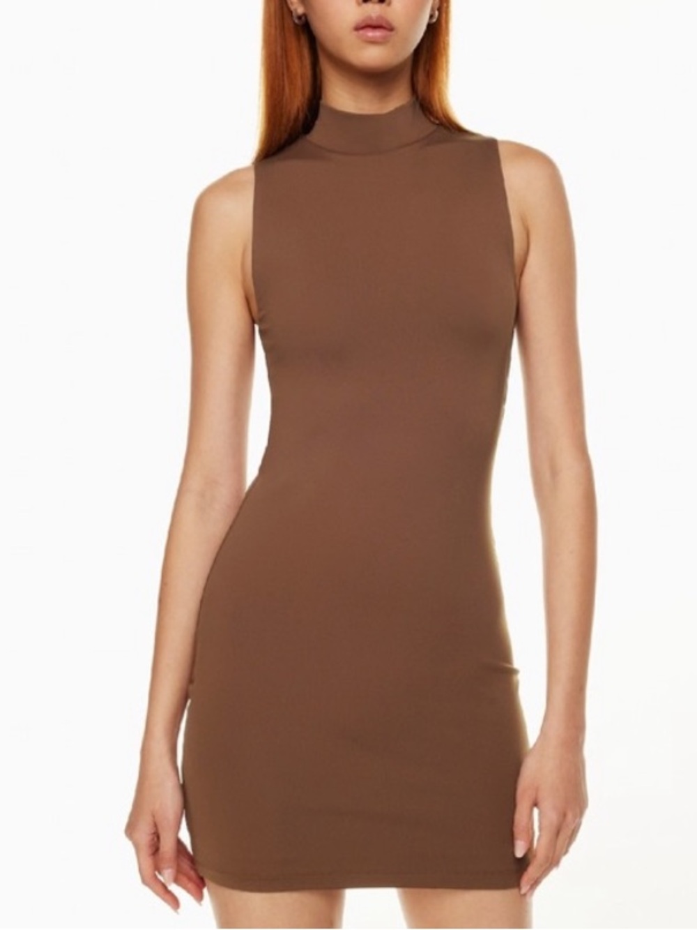 Aritzia Babaton Contour Mock Neck Dress Size Small Taupe Tan